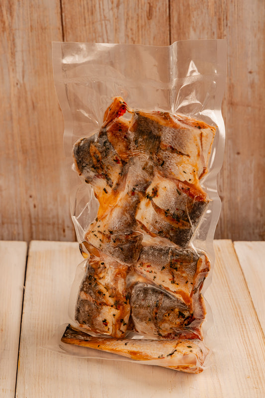 Corvina rellena en piezas